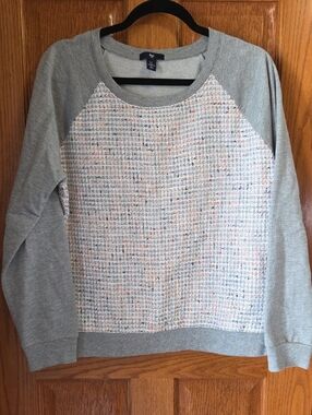 GAP Gray Raglan Sweater with Tweed-Style Front